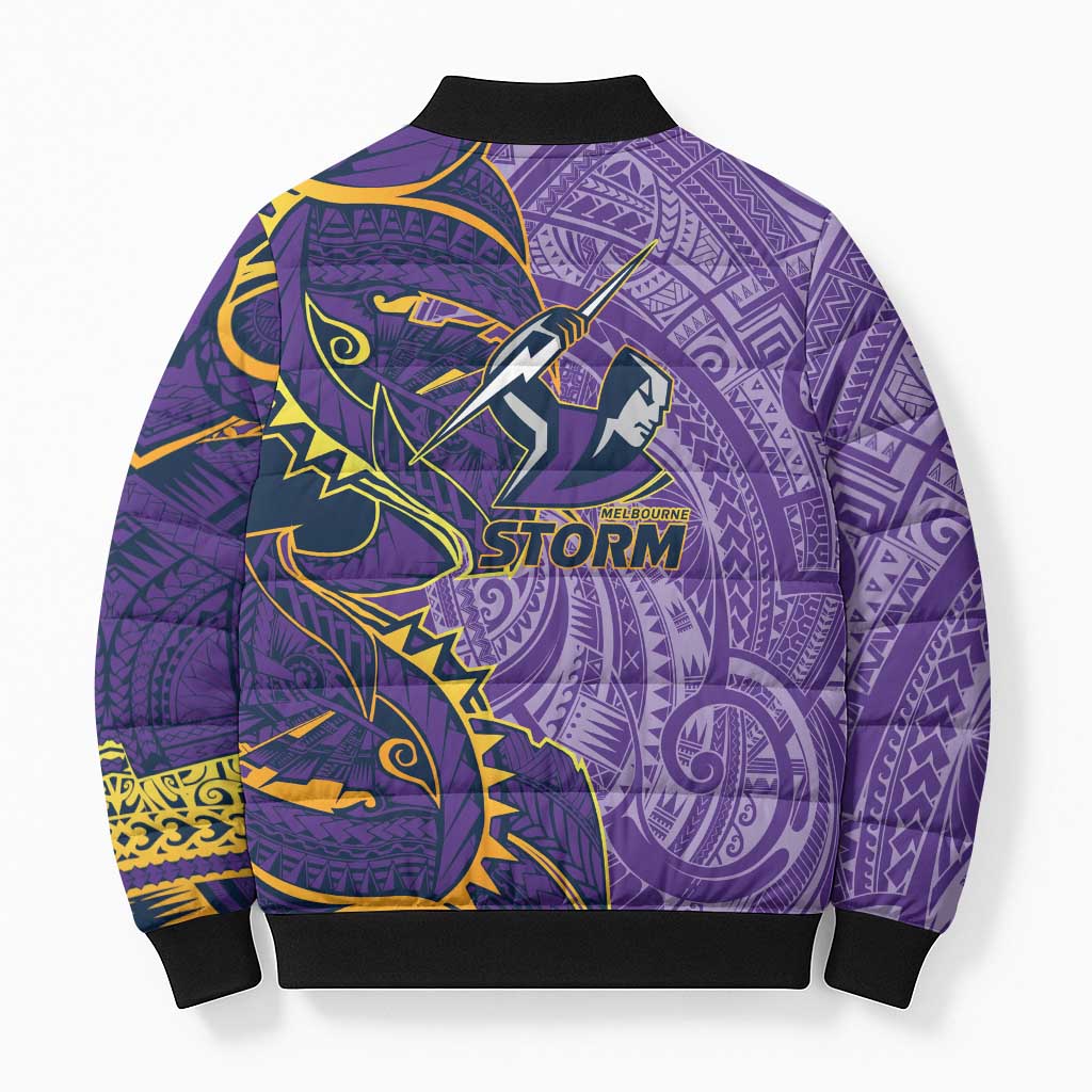 Melbourne Storm Bomber Puffer Jacket Polynesian Tribal Tattoo Pacific Sport Art