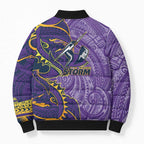 Melbourne Storm Bomber Puffer Jacket Polynesian Tribal Tattoo Pacific Sport Art