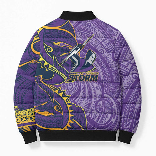 Melbourne Storm Bomber Puffer Jacket Polynesian Tribal Tattoo Pacific Sport Art