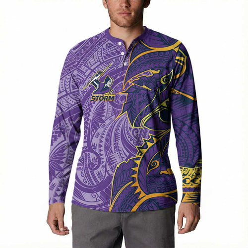 Melbourne Storm Button Sweatshirt Polynesian Tribal Tattoo Pacific Sport Art