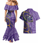 Melbourne Storm Couples Matching Mermaid Dress and Hawaiian Shirt Polynesian Tribal Tattoo Pacific Sport Art