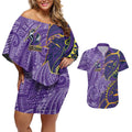 Melbourne Storm Couples Matching Off Shoulder Short Dress and Hawaiian Shirt Polynesian Tribal Tattoo Pacific Sport Art