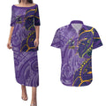 Melbourne Storm Couples Matching Puletasi and Hawaiian Shirt Polynesian Tribal Tattoo Pacific Sport Art
