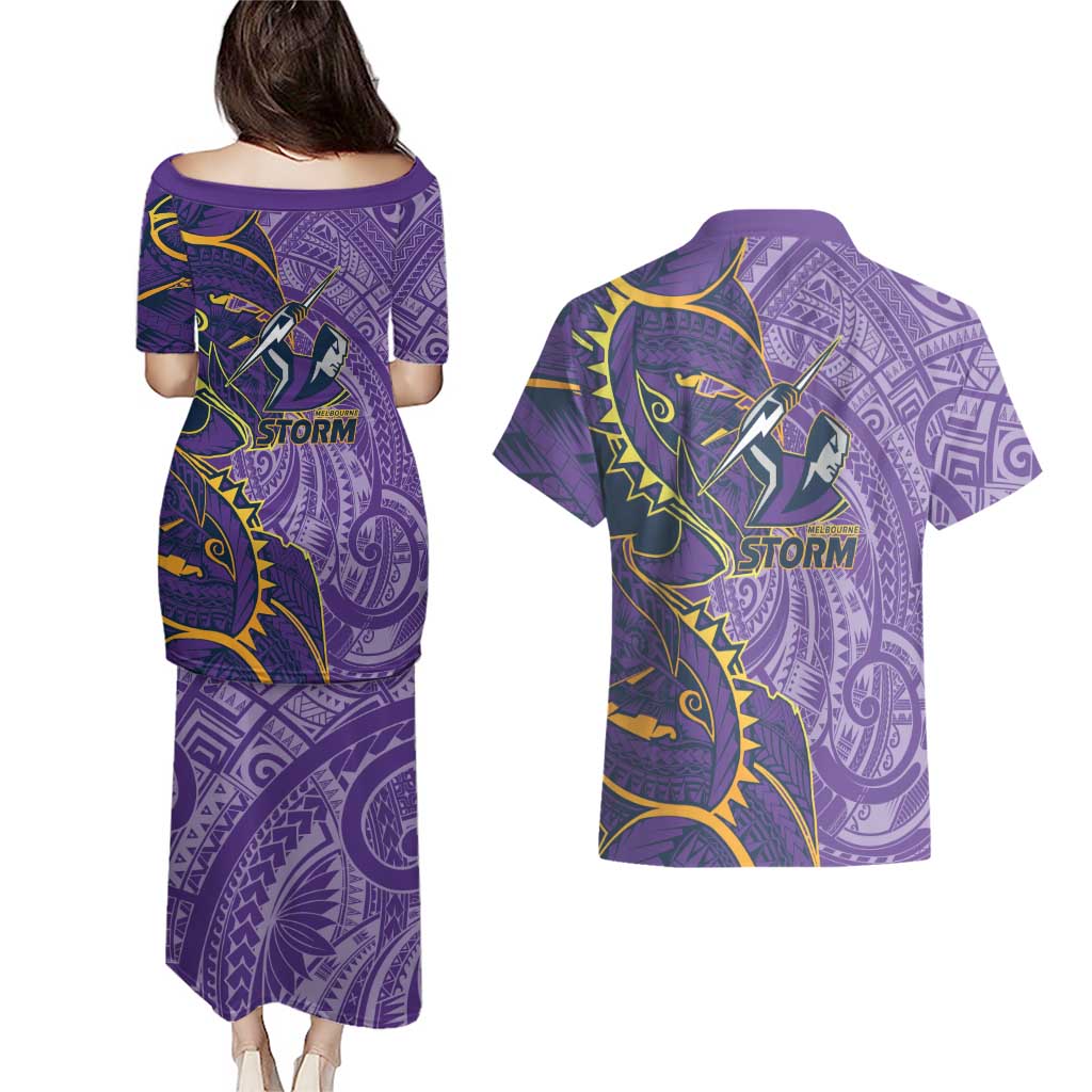 Melbourne Storm Couples Matching Puletasi and Hawaiian Shirt Polynesian Tribal Tattoo Pacific Sport Art
