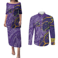 Melbourne Storm Couples Matching Puletasi and Long Sleeve Button Shirt Polynesian Tribal Tattoo Pacific Sport Art
