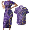 Melbourne Storm Couples Matching Short Sleeve Bodycon Dress and Hawaiian Shirt Polynesian Tribal Tattoo Pacific Sport Art