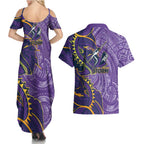 Melbourne Storm Couples Matching Summer Maxi Dress and Hawaiian Shirt Polynesian Tribal Tattoo Pacific Sport Art