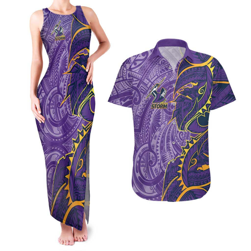 Melbourne Storm Couples Matching Tank Maxi Dress and Hawaiian Shirt Polynesian Tribal Tattoo Pacific Sport Art