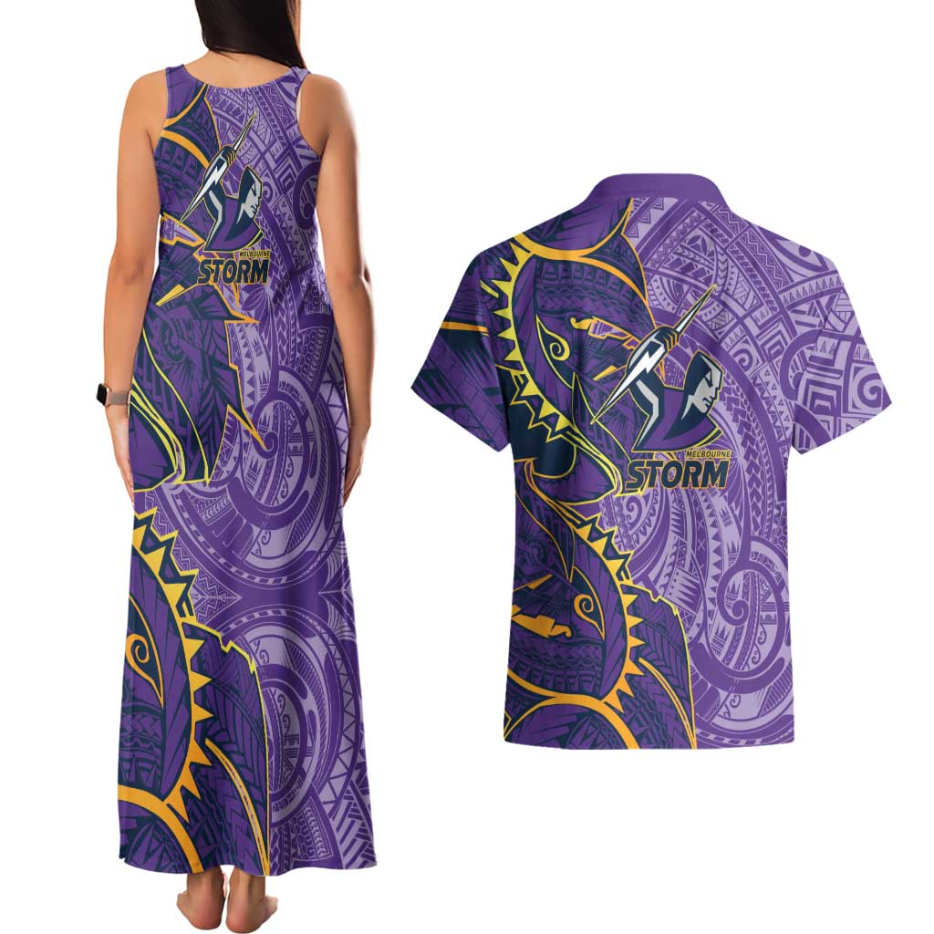 Melbourne Storm Couples Matching Tank Maxi Dress and Hawaiian Shirt Polynesian Tribal Tattoo Pacific Sport Art