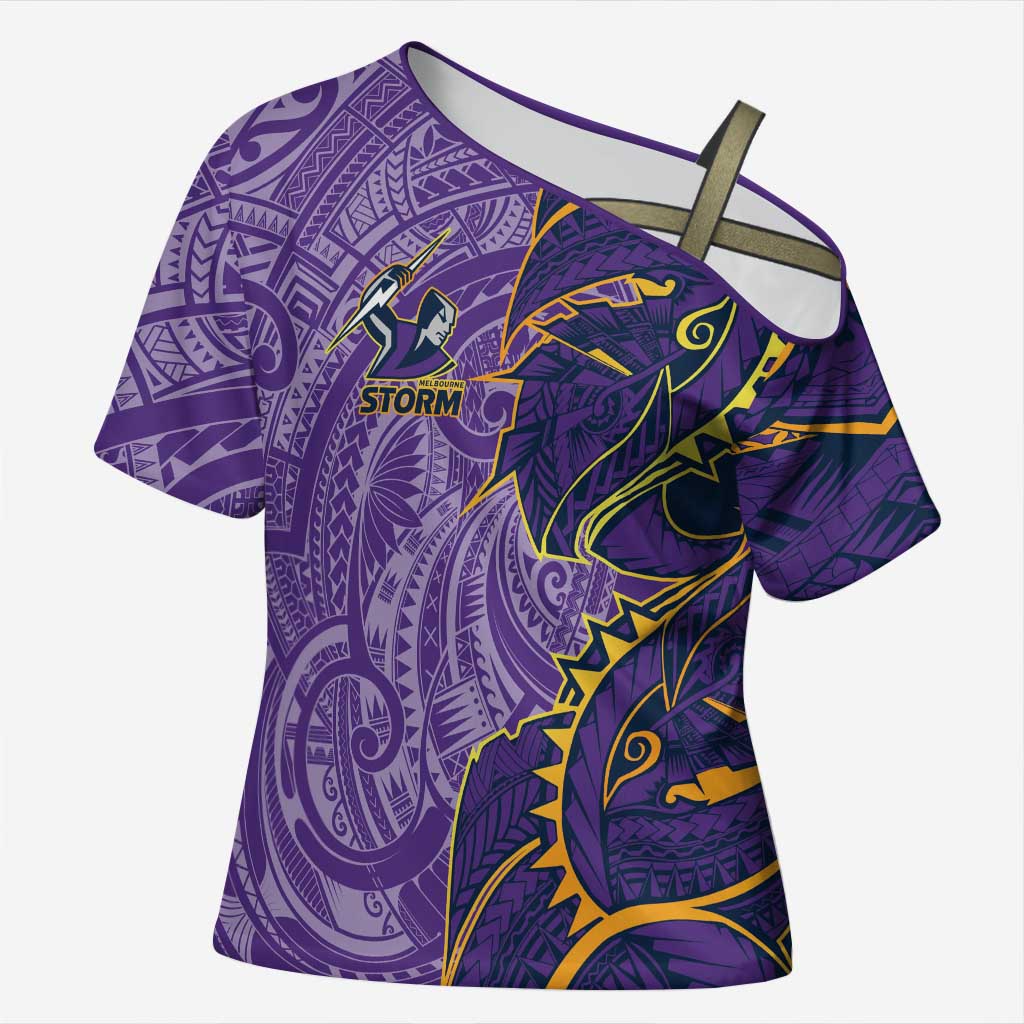 Melbourne Storm Cross Shoulder Shirt Polynesian Tribal Tattoo Pacific Sport Art