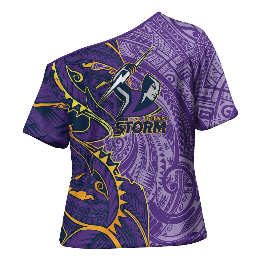 Melbourne Storm Cross Shoulder Shirt Polynesian Tribal Tattoo Pacific Sport Art