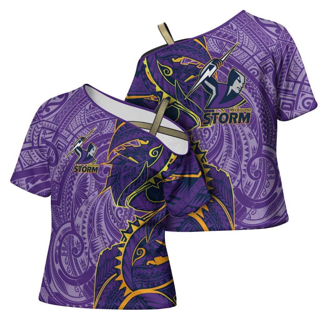 Melbourne Storm Cross Shoulder Shirt Polynesian Tribal Tattoo Pacific Sport Art