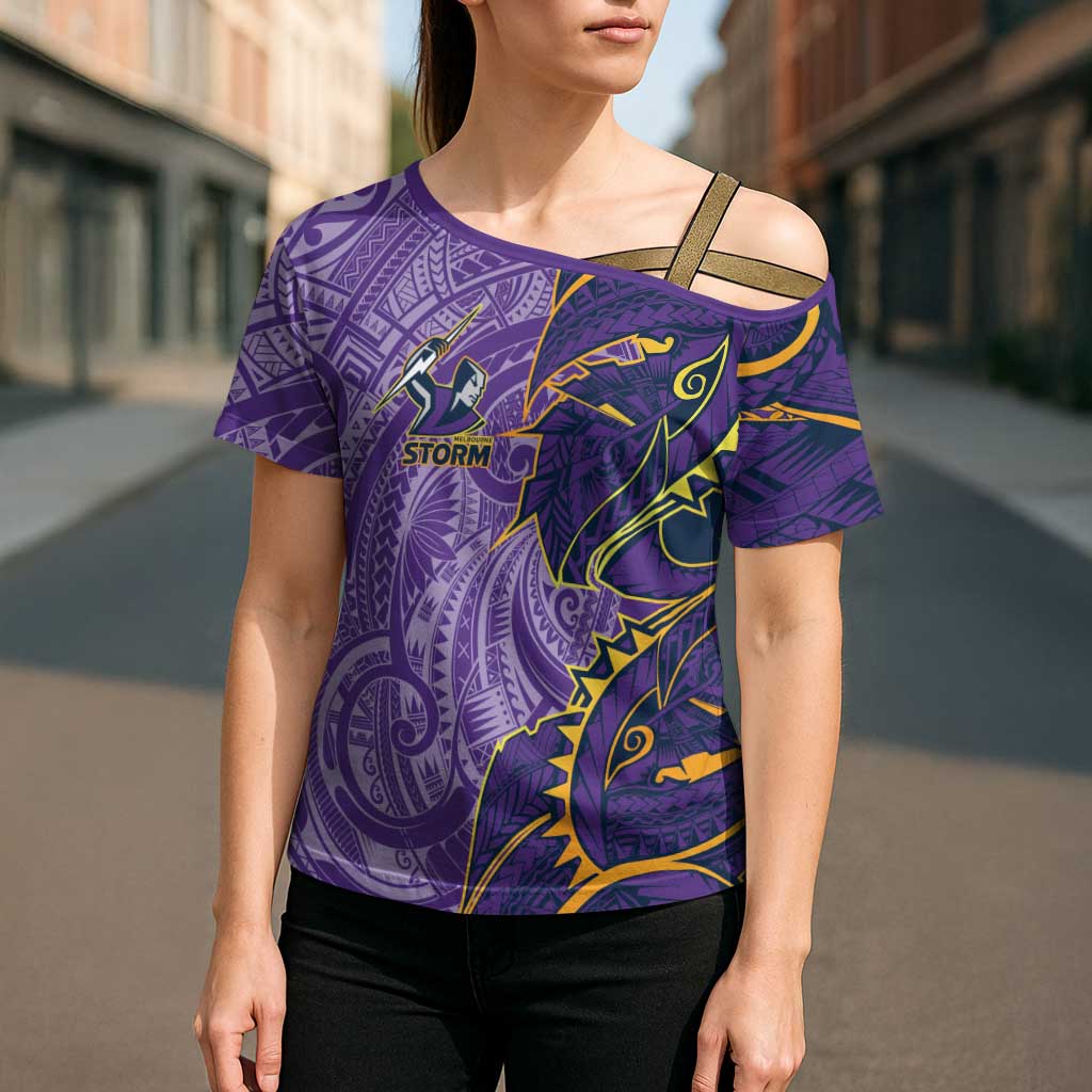 Melbourne Storm Cross Shoulder Shirt Polynesian Tribal Tattoo Pacific Sport Art