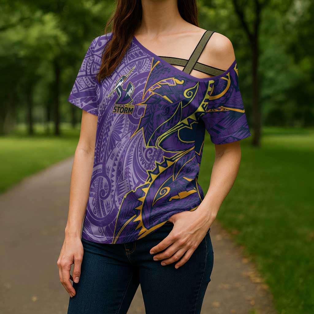 Melbourne Storm Cross Shoulder Shirt Polynesian Tribal Tattoo Pacific Sport Art
