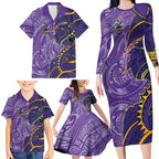 Melbourne Storm Family Matching Long Sleeve Bodycon Dress and Hawaiian Shirt Polynesian Tribal Tattoo Pacific Sport Art