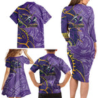 Melbourne Storm Family Matching Long Sleeve Bodycon Dress and Hawaiian Shirt Polynesian Tribal Tattoo Pacific Sport Art
