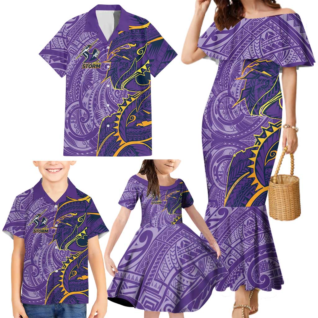 Melbourne Storm Family Matching Mermaid Dress and Hawaiian Shirt Polynesian Tribal Tattoo Pacific Sport Art