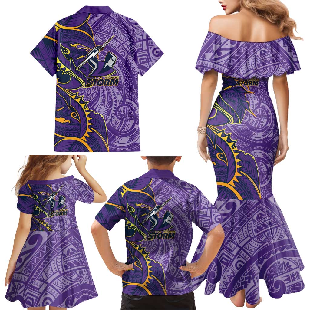 Melbourne Storm Family Matching Mermaid Dress and Hawaiian Shirt Polynesian Tribal Tattoo Pacific Sport Art