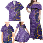Melbourne Storm Family Matching Off Shoulder Maxi Dress and Hawaiian Shirt Polynesian Tribal Tattoo Pacific Sport Art