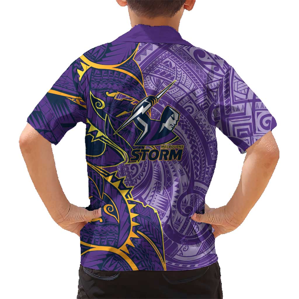 Melbourne Storm Family Matching Off Shoulder Maxi Dress and Hawaiian Shirt Polynesian Tribal Tattoo Pacific Sport Art