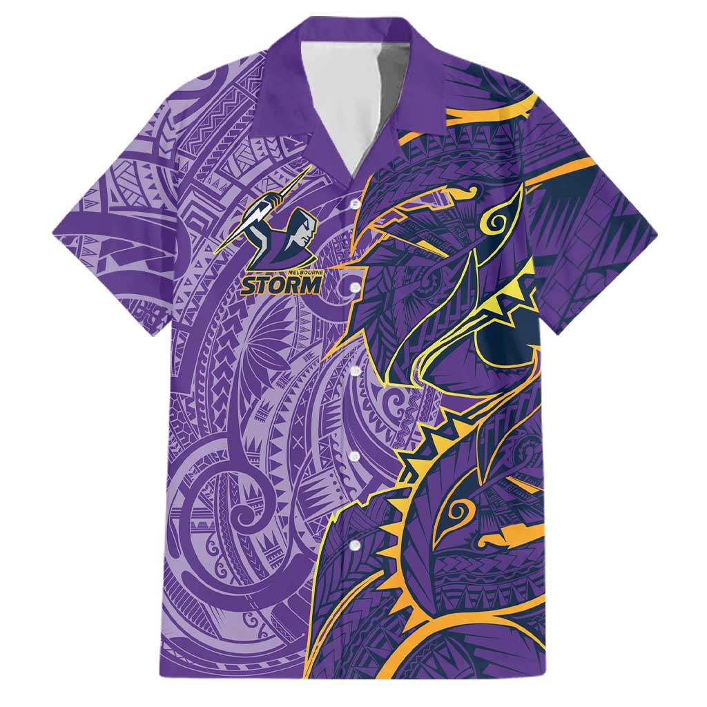 Melbourne Storm Family Matching Off Shoulder Maxi Dress and Hawaiian Shirt Polynesian Tribal Tattoo Pacific Sport Art
