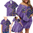 Melbourne Storm Family Matching Off Shoulder Short Dress and Hawaiian Shirt Polynesian Tribal Tattoo Pacific Sport Art