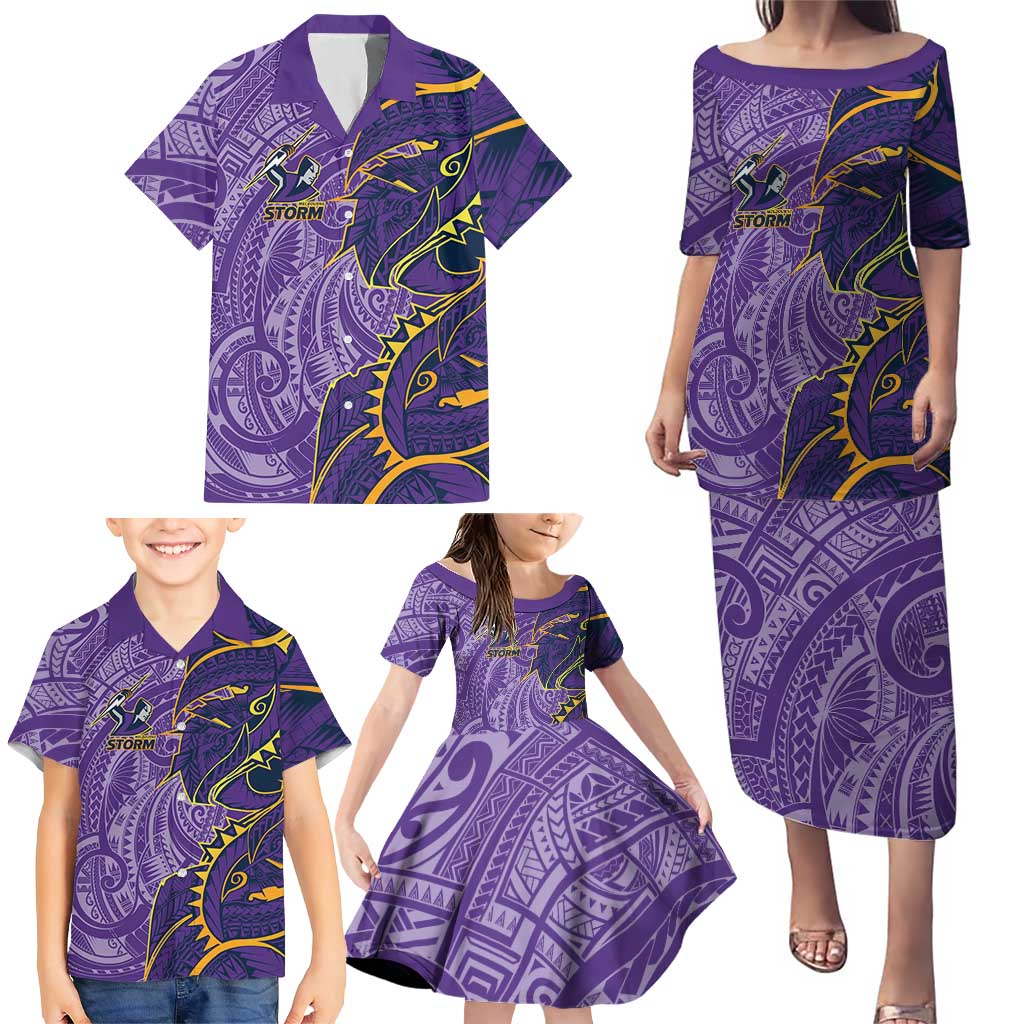 Melbourne Storm Family Matching Puletasi and Hawaiian Shirt Polynesian Tribal Tattoo Pacific Sport Art