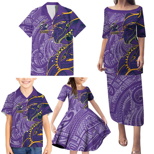 Melbourne Storm Family Matching Puletasi and Hawaiian Shirt Polynesian Tribal Tattoo Pacific Sport Art