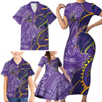 Melbourne Storm Family Matching Short Sleeve Bodycon Dress and Hawaiian Shirt Polynesian Tribal Tattoo Pacific Sport Art