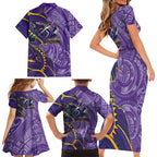 Melbourne Storm Family Matching Short Sleeve Bodycon Dress and Hawaiian Shirt Polynesian Tribal Tattoo Pacific Sport Art