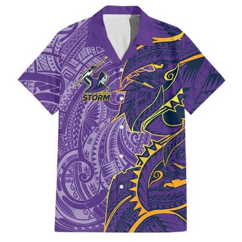 Melbourne Storm Family Matching Short Sleeve Bodycon Dress and Hawaiian Shirt Polynesian Tribal Tattoo Pacific Sport Art