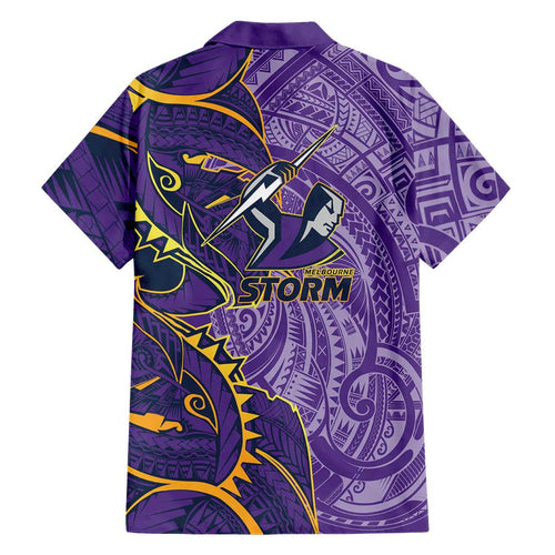 Melbourne Storm Family Matching Short Sleeve Bodycon Dress and Hawaiian Shirt Polynesian Tribal Tattoo Pacific Sport Art