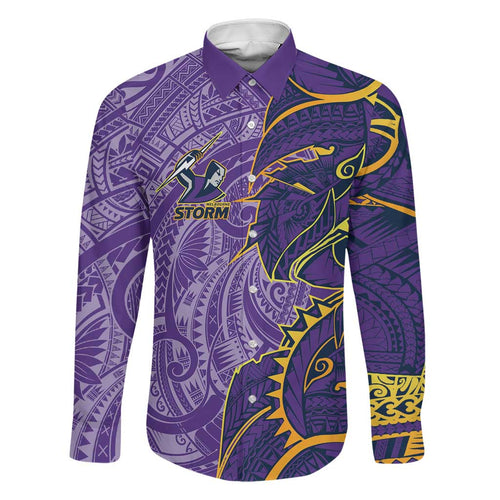 Melbourne Storm Family Matching Short Sleeve Bodycon Dress and Hawaiian Shirt Polynesian Tribal Tattoo Pacific Sport Art