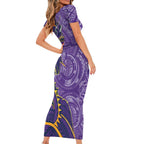 Melbourne Storm Family Matching Short Sleeve Bodycon Dress and Hawaiian Shirt Polynesian Tribal Tattoo Pacific Sport Art