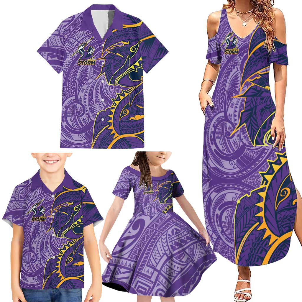 Melbourne Storm Family Matching Summer Maxi Dress and Hawaiian Shirt Polynesian Tribal Tattoo Pacific Sport Art