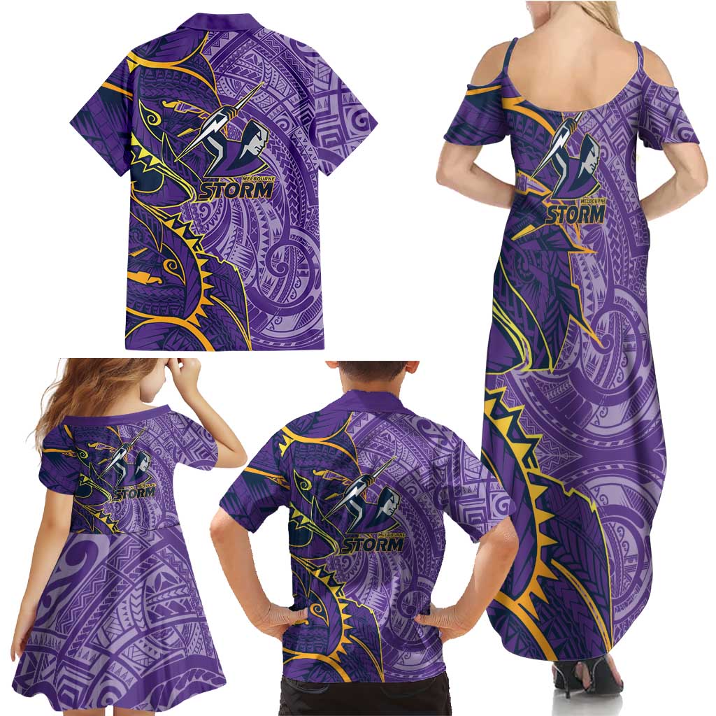 Melbourne Storm Family Matching Summer Maxi Dress and Hawaiian Shirt Polynesian Tribal Tattoo Pacific Sport Art