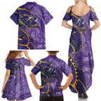 Melbourne Storm Family Matching Summer Maxi Dress and Hawaiian Shirt Polynesian Tribal Tattoo Pacific Sport Art