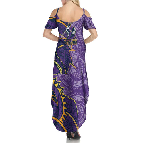 Melbourne Storm Family Matching Summer Maxi Dress and Hawaiian Shirt Polynesian Tribal Tattoo Pacific Sport Art