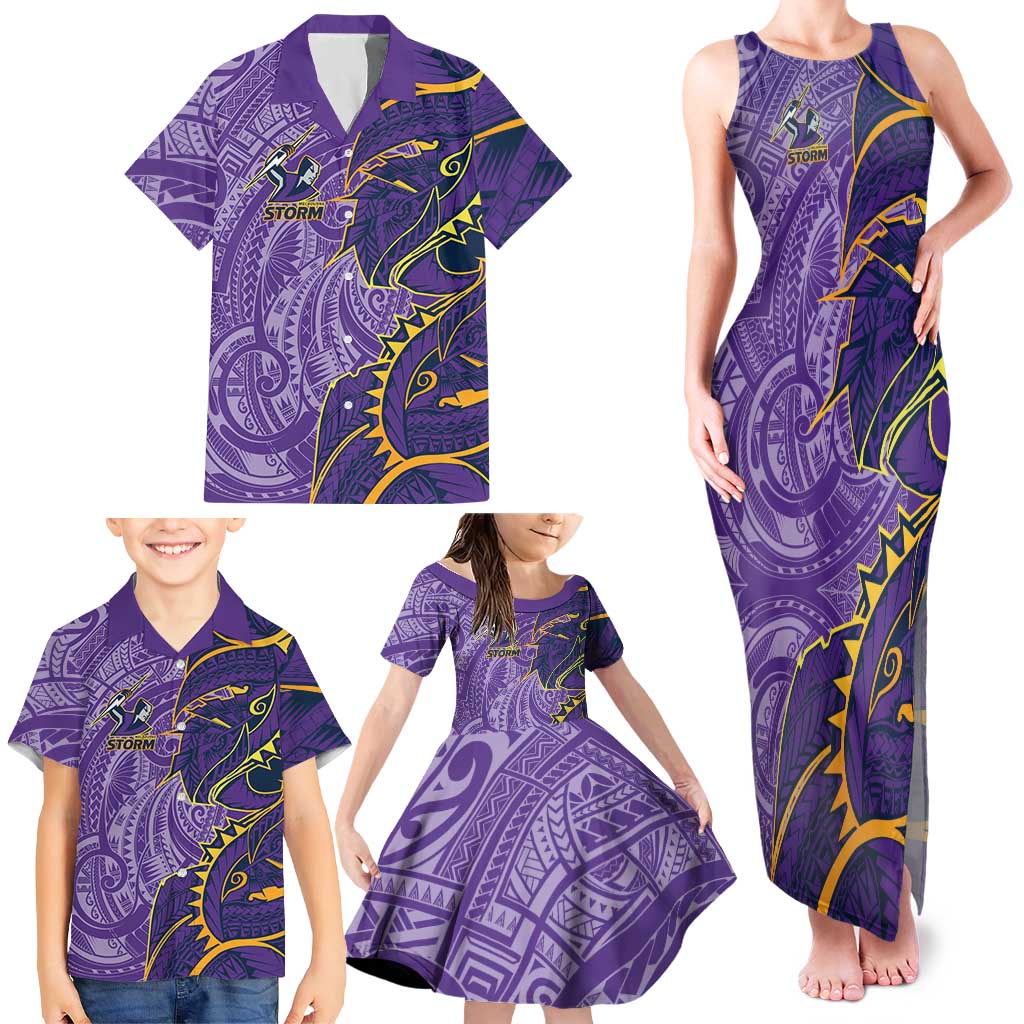 Melbourne Storm Family Matching Tank Maxi Dress and Hawaiian Shirt Polynesian Tribal Tattoo Pacific Sport Art