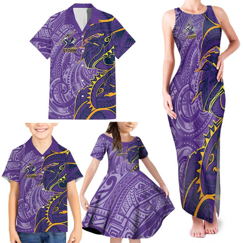 Melbourne Storm Family Matching Tank Maxi Dress and Hawaiian Shirt Polynesian Tribal Tattoo Pacific Sport Art