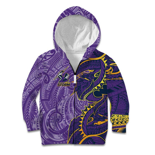 Melbourne Storm Kid Hoodie Polynesian Tribal Tattoo Pacific Sport Art