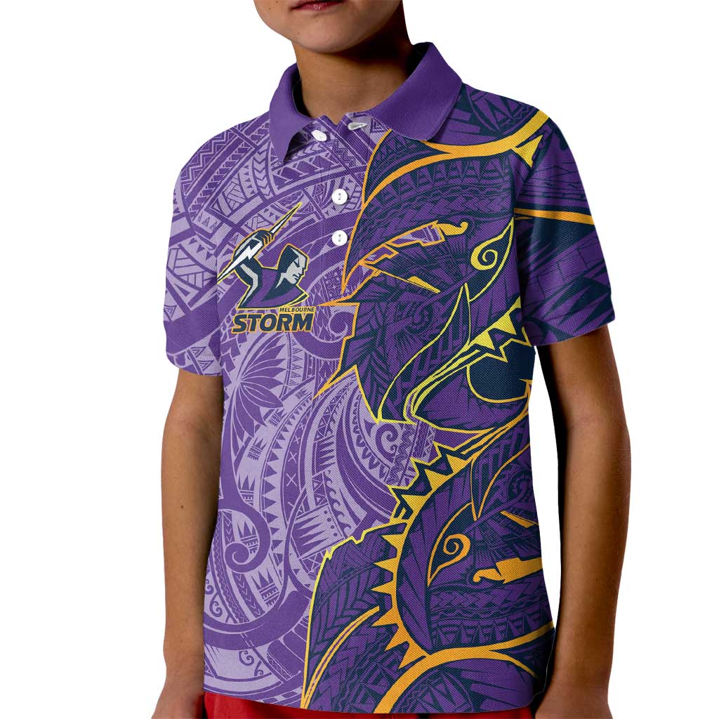 Melbourne Storm Kid Polo Shirt Polynesian Tribal Tattoo Pacific Sport Art