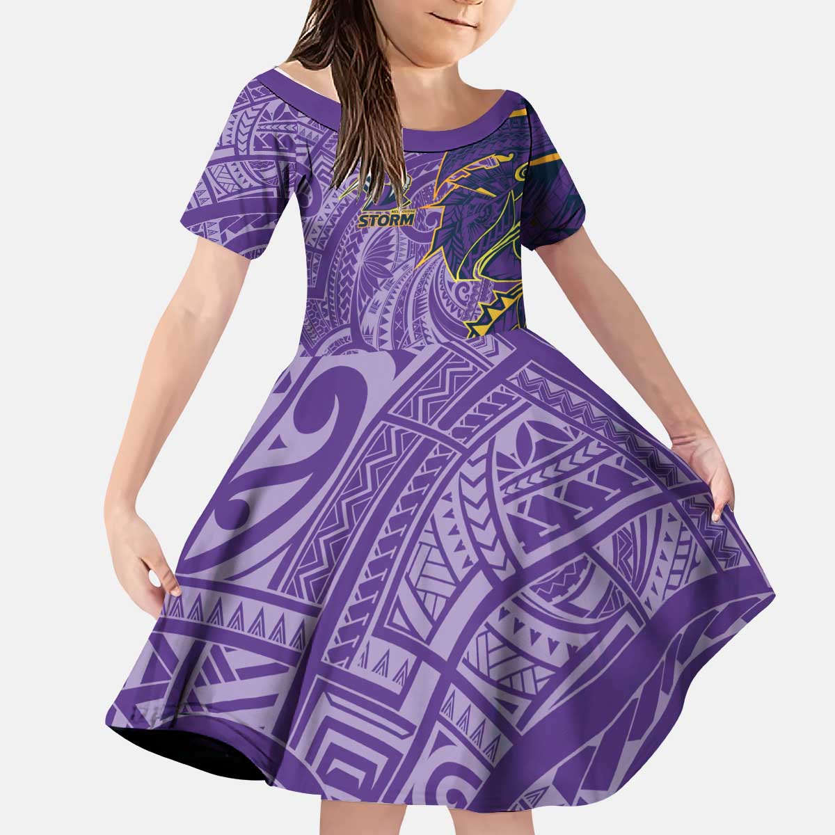 Melbourne Storm Kid Short Sleeve Dress Polynesian Tribal Tattoo Pacific Sport Art