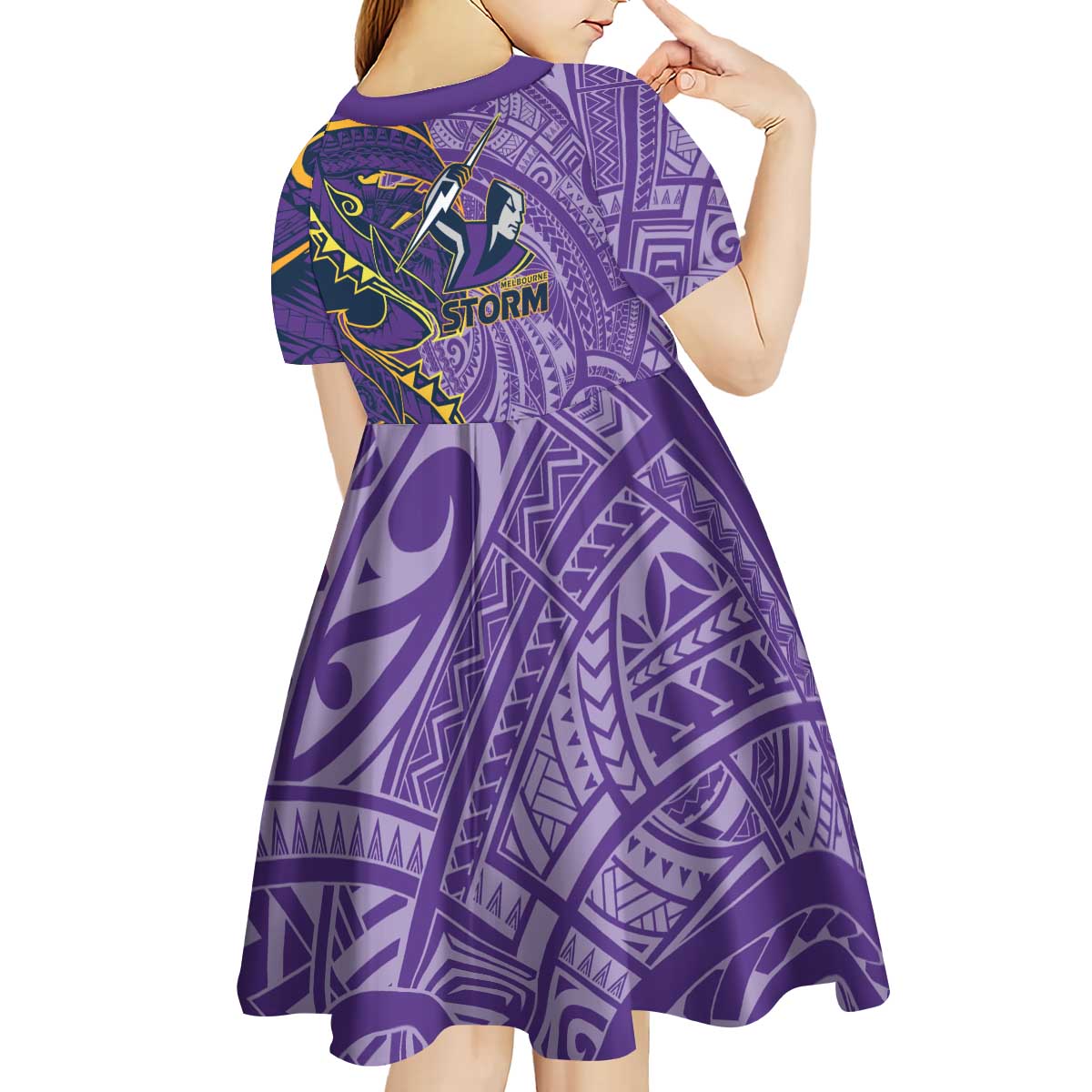 Melbourne Storm Kid Short Sleeve Dress Polynesian Tribal Tattoo Pacific Sport Art