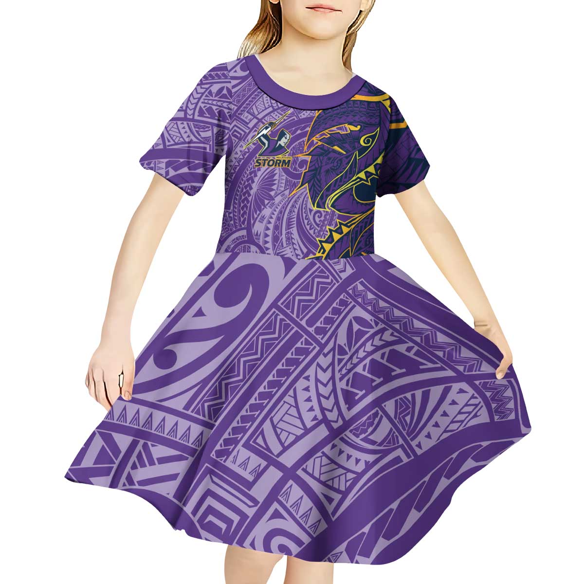 Melbourne Storm Kid Short Sleeve Dress Polynesian Tribal Tattoo Pacific Sport Art