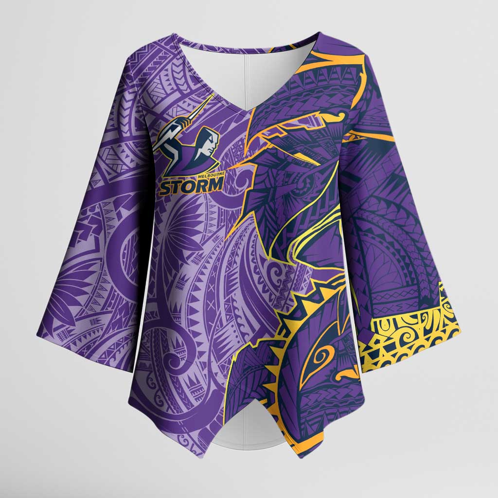 Melbourne Storm Kimono Sleeve Blouse Polynesian Tribal Tattoo Pacific Sport Art