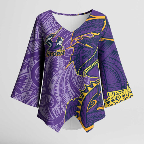Melbourne Storm Kimono Sleeve Blouse Polynesian Tribal Tattoo Pacific Sport Art