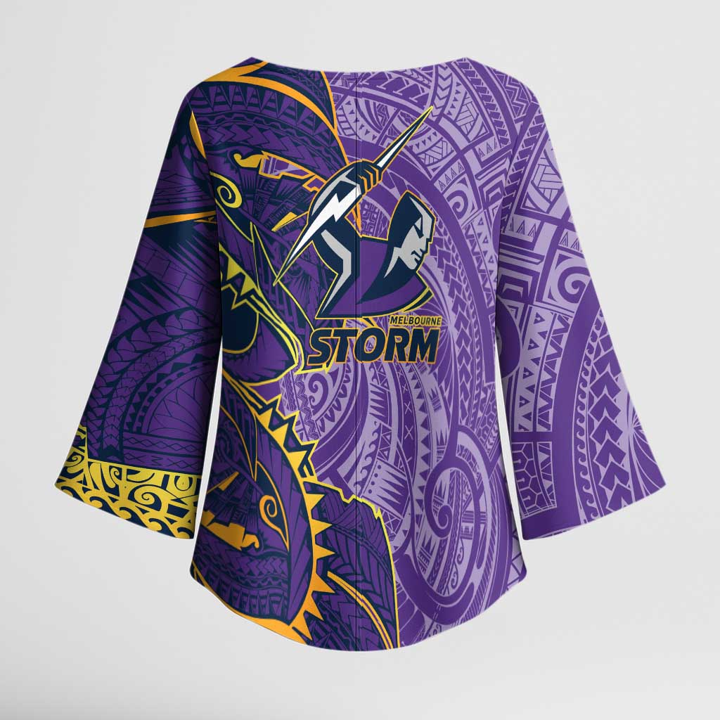 Melbourne Storm Kimono Sleeve Blouse Polynesian Tribal Tattoo Pacific Sport Art