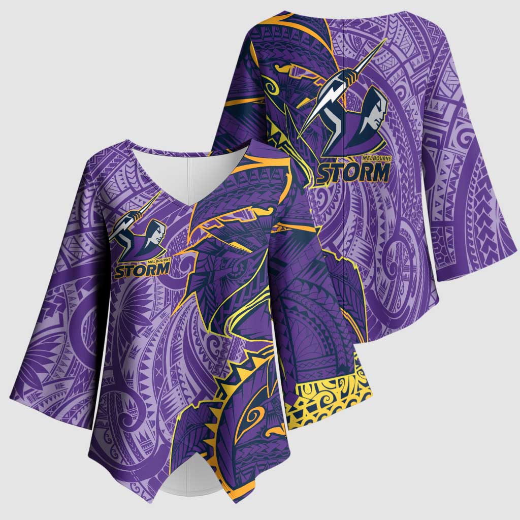 Melbourne Storm Kimono Sleeve Blouse Polynesian Tribal Tattoo Pacific Sport Art