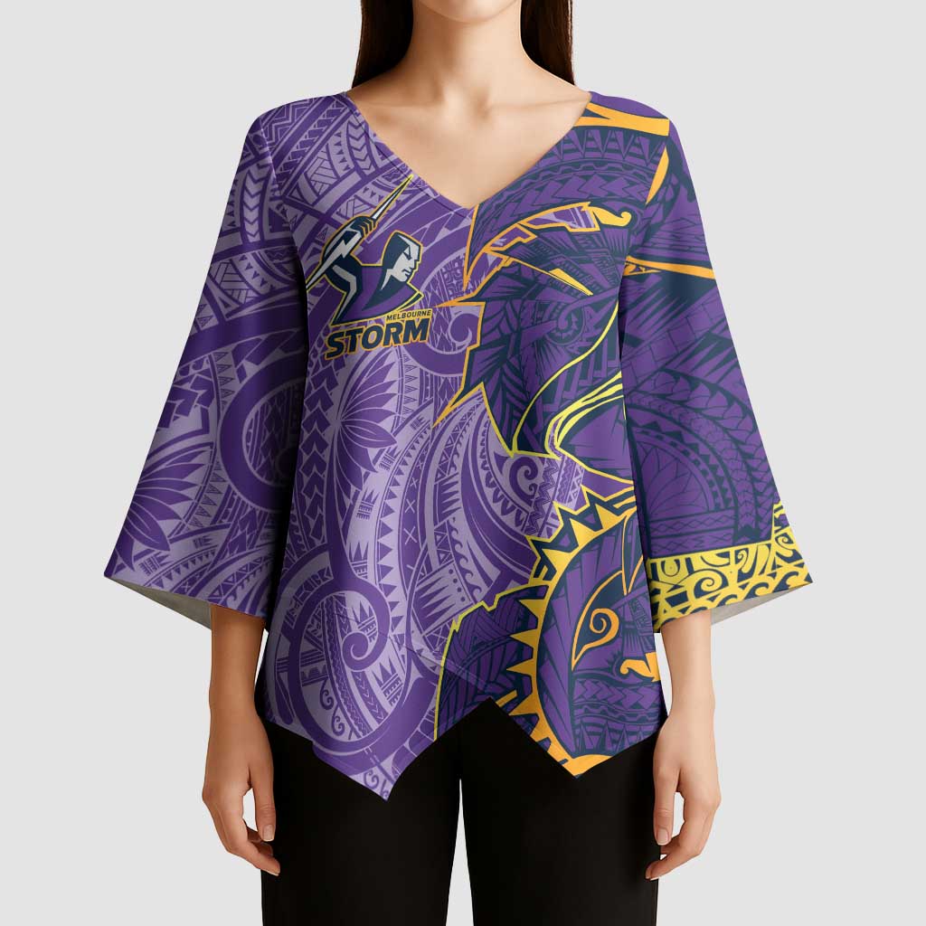 Melbourne Storm Kimono Sleeve Blouse Polynesian Tribal Tattoo Pacific Sport Art